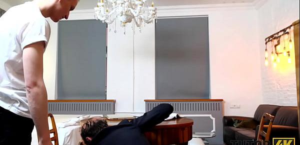 TUTOR4K. Actress pretends to be teacher and unites slit with guests penis
